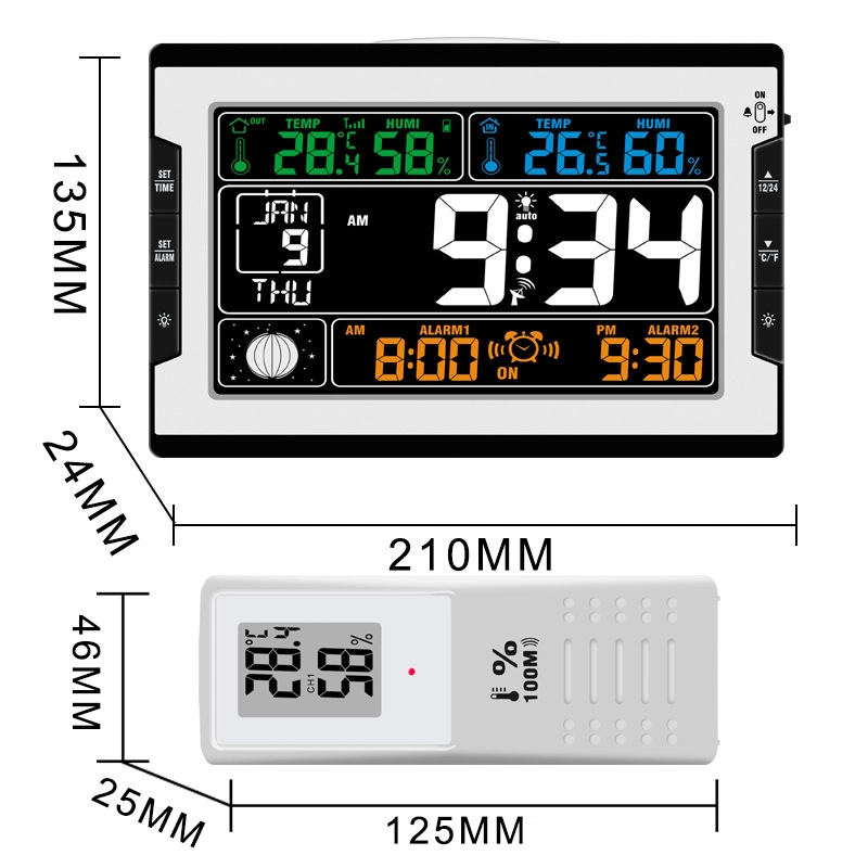 Radio Control Digital Wireless Indoor Outdoor Temperature and Humidity Barometric Weather Forecast Alarm Clock