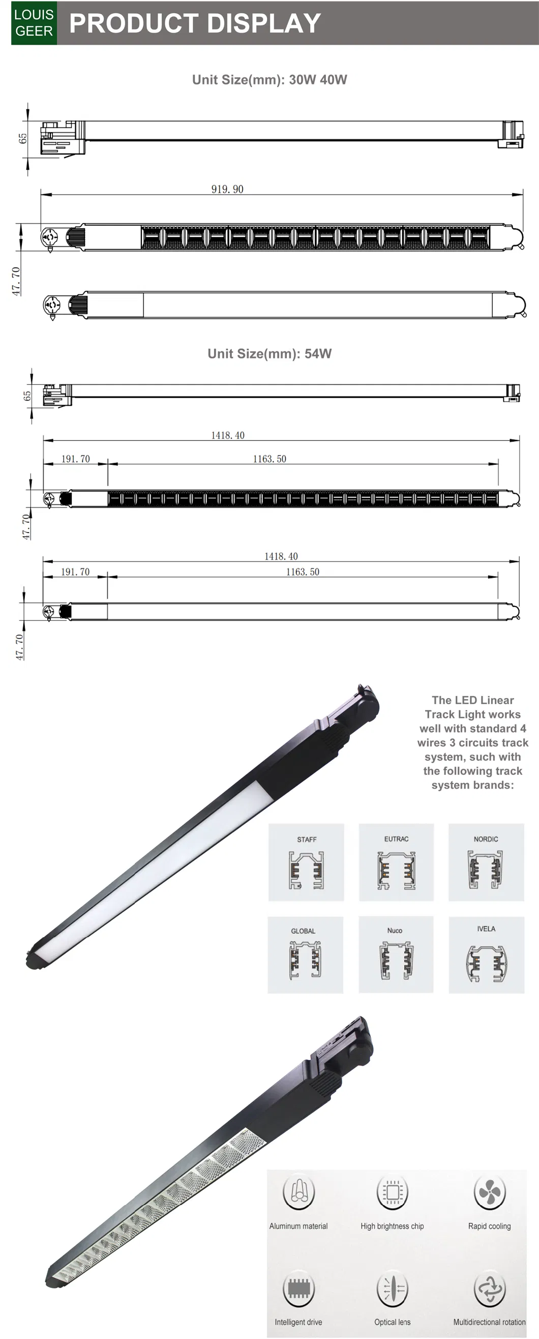 High End Customized Series, 30W/40W/54W Office Grille Linear Lighting Panel Light