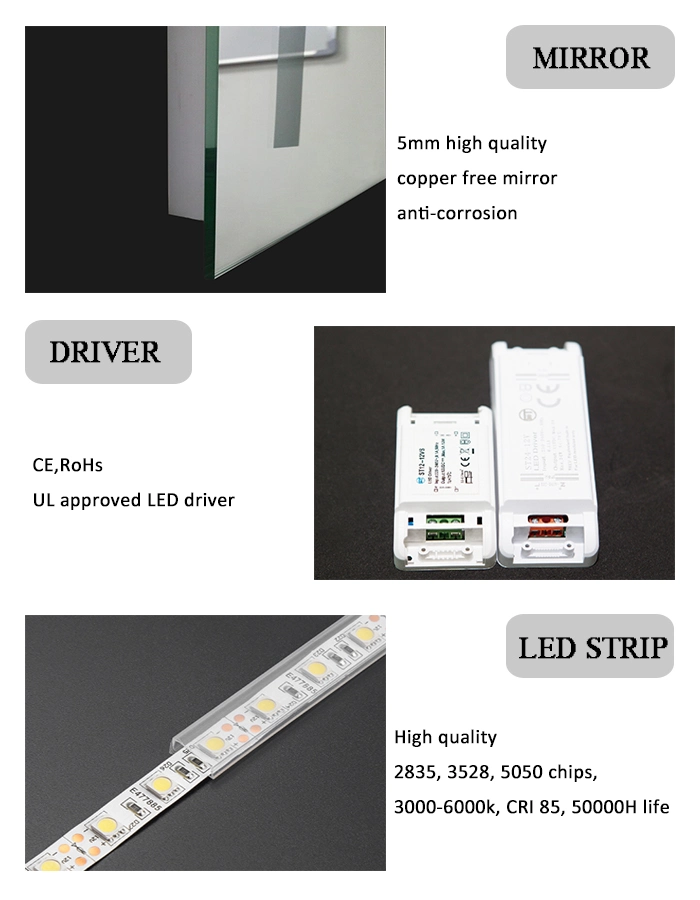 Jinghu Hotel Project LED Bathroom Mirror Bluetooth Speaker Multifunction LED Lighted Backlit Illuminated Bathroom Mirror